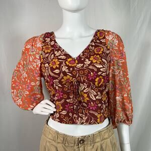 Sienna Sky Color Block Floral Crop Blouse Size Medium